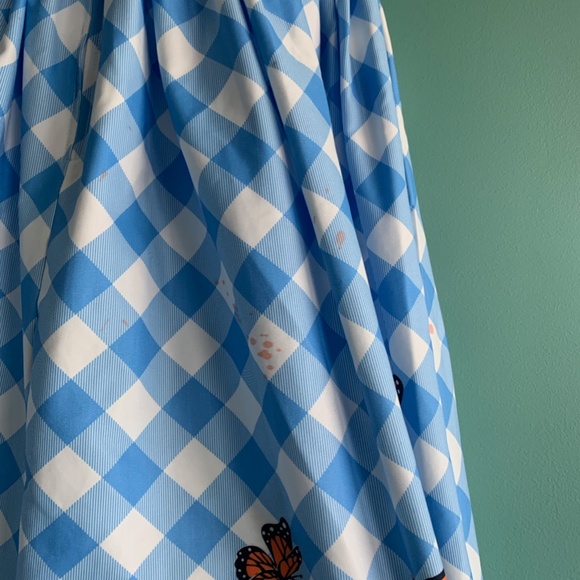 Unique Vintage Blue Gingham & Butterfly Darcy Swing Dress - Picture 3 of 6